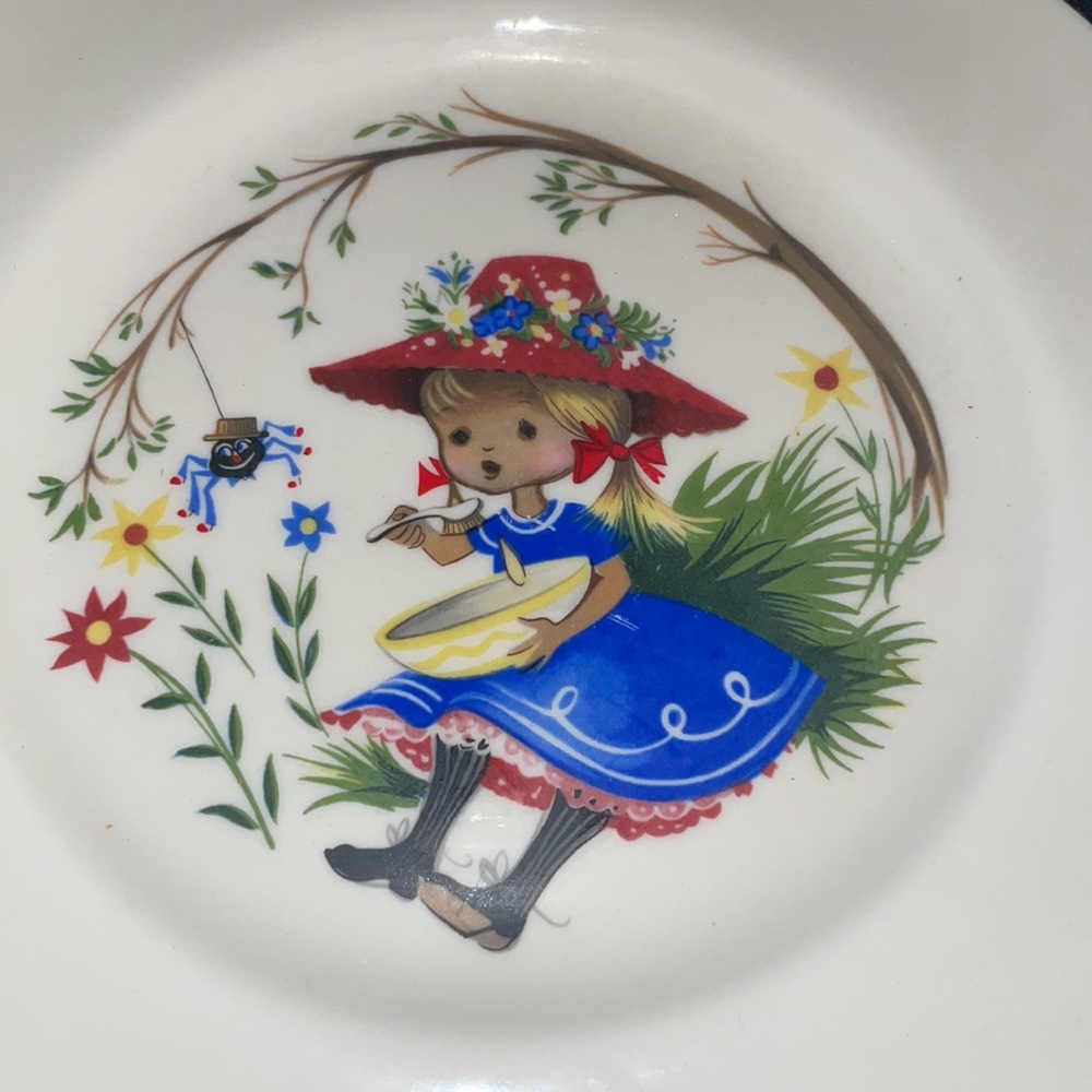 VINT PRICKARD CHINA CHILDREN’S  SIZE CUP & SAUCER MAYBE PLATE ITSY BITSY SPIDER